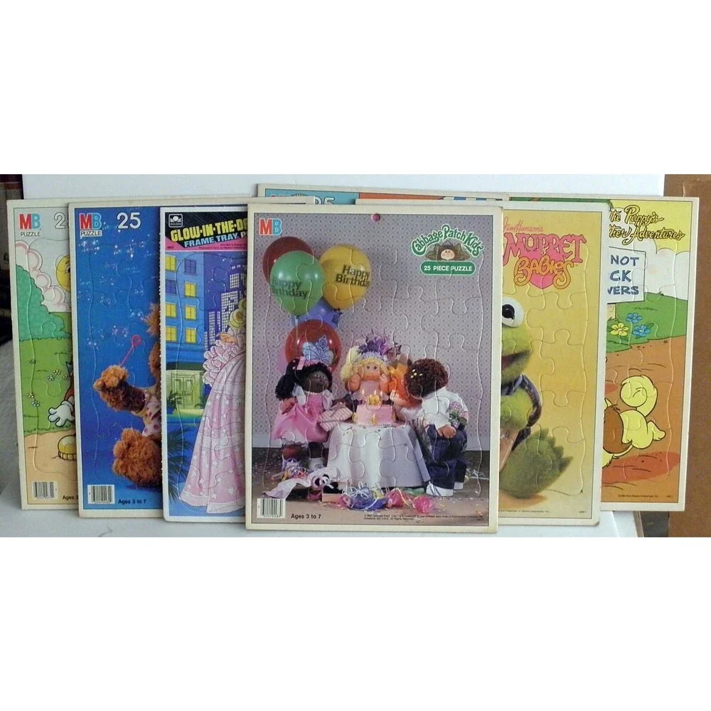 VTG Cardboard Frame Tray Puzzle Lot 7 Muppet Babies Barbie Cabbage Patch 1980s